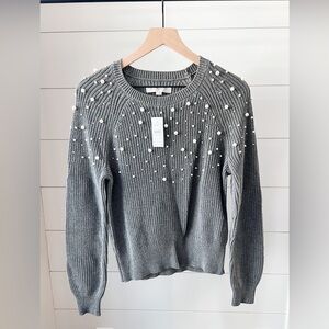 LOFT Gray Sweater with Pearl Details